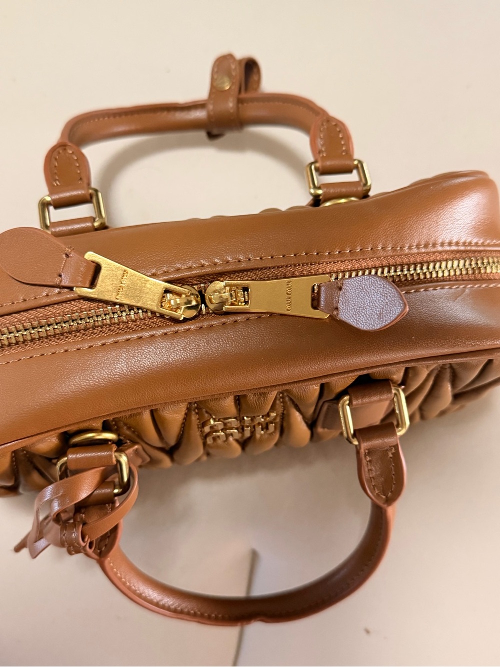 Miu Miu Quilted Matelassé Satchel in Brown with Gold Hardware - Picture 9 of 13